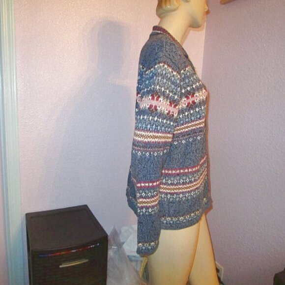 Vtg Heirloom Collectibles Hand Knit Cardigan Size L Sweater Fair Isle Full Zip - Picture 4 of 8